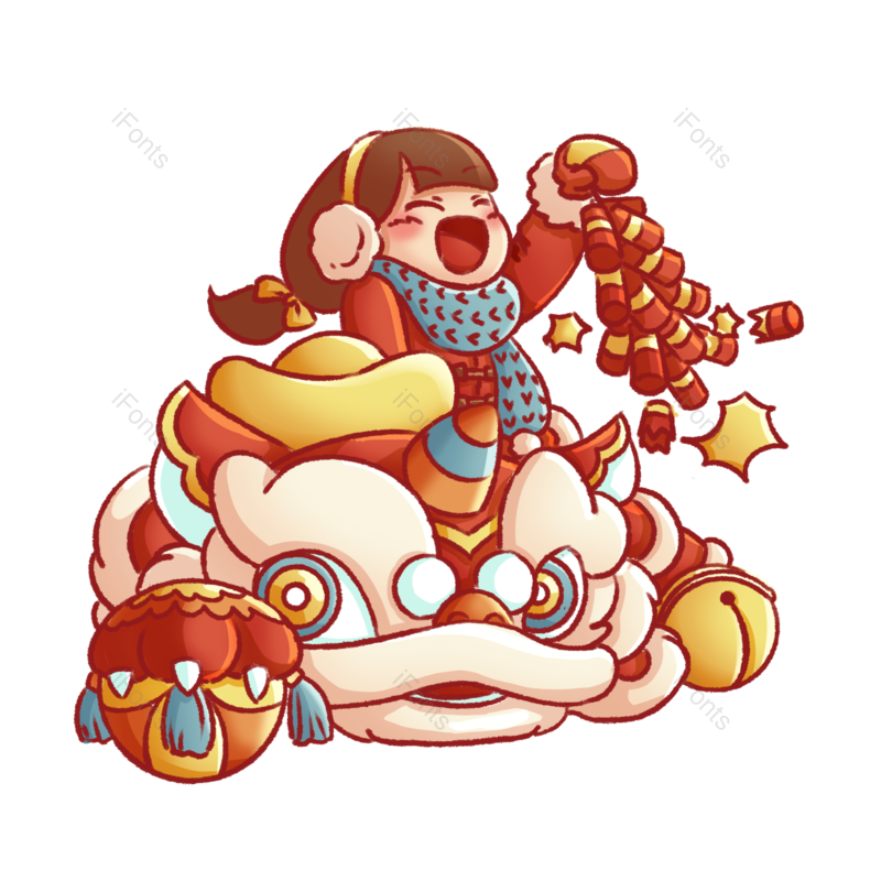 春节图片,放鞭炮元素,过年PNG,舞狮免抠素材